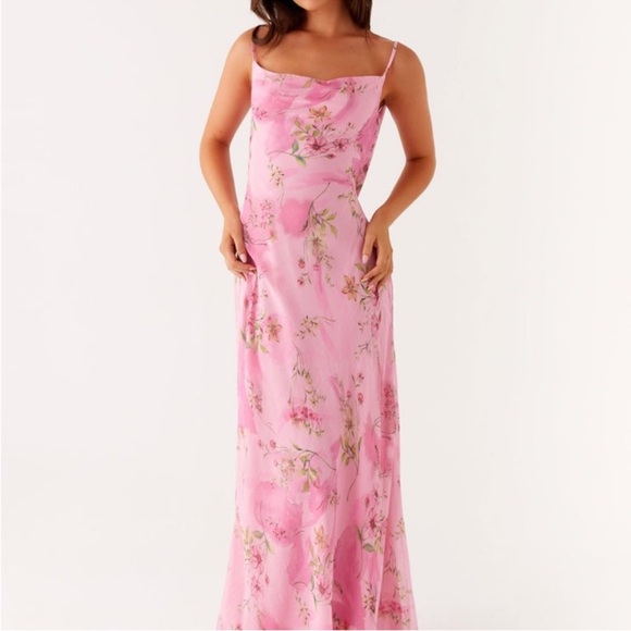 NWT Peppermayo Orlando Maxi Dress Pink Floral Cowl Neck Slip Dress Size 4 - Picture 2 of 6